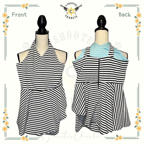 Ava & Yelly Girls Dress Size 16 Black White Stripe Romper Twirl Peplum USA - Picture 1 of 4